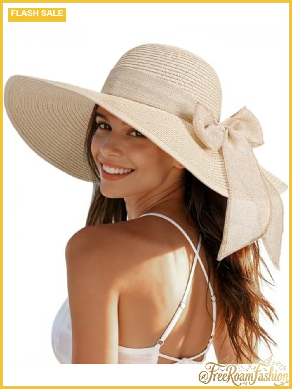 Wide Brim Straw Beach Sun Hat Packable UPF 50+ Adjustable